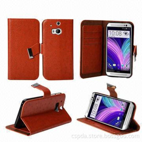 PU wallet case with hard case for HTC One 2